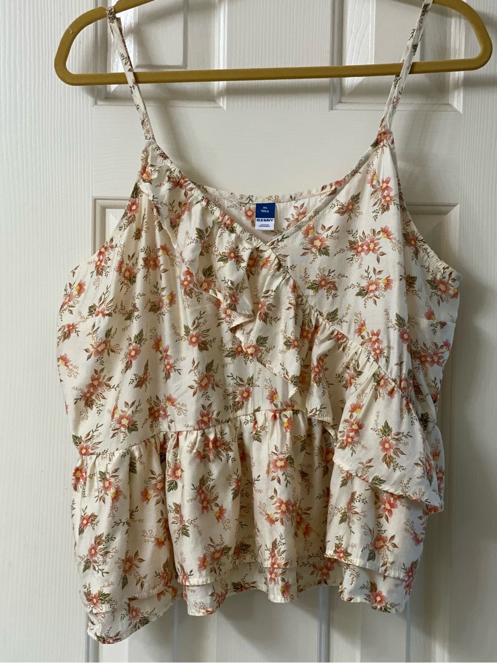 Old Navy Floral Ruffle Adjustable Spaghetti Strap Tank Top Size XL Tall